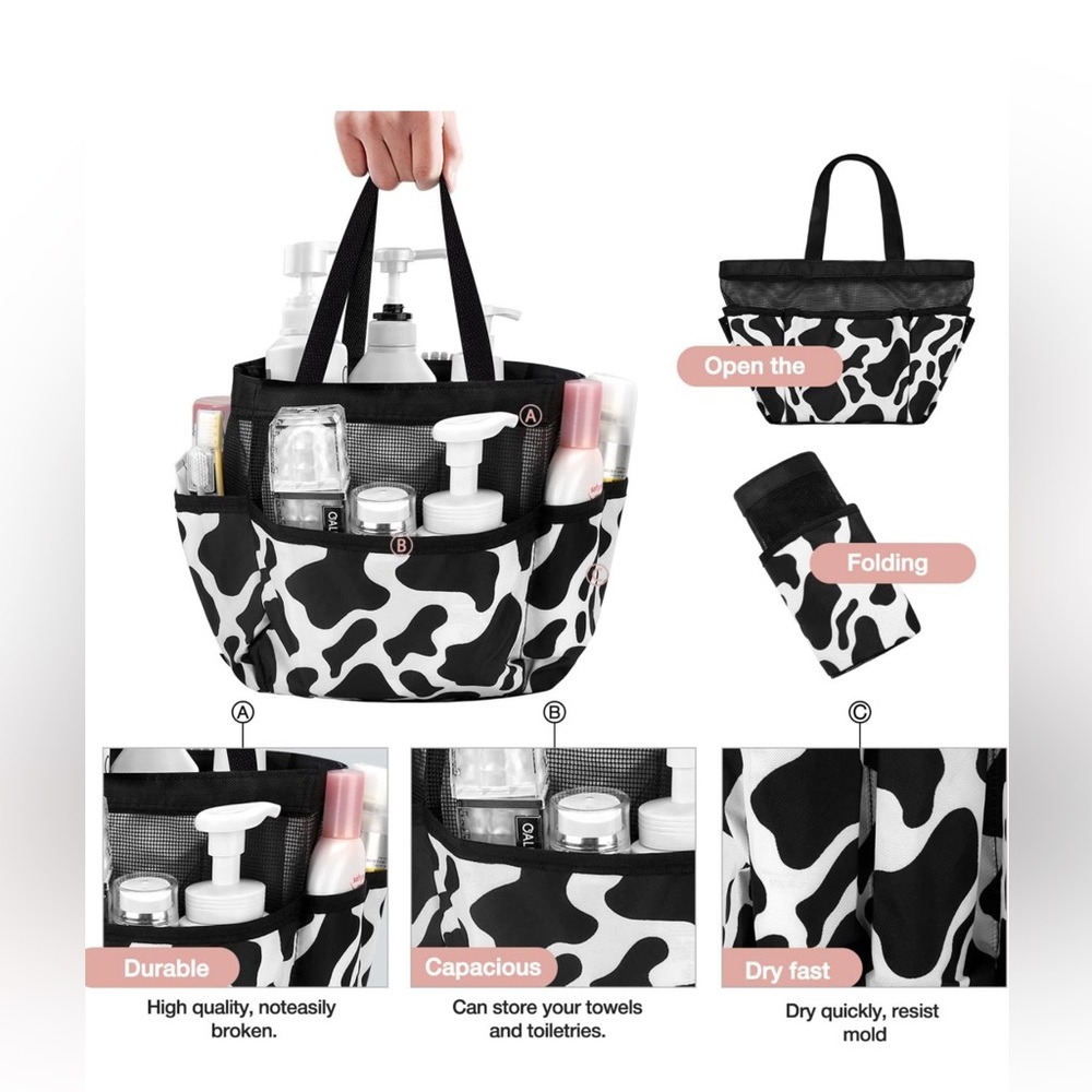 Cow print shower caddy